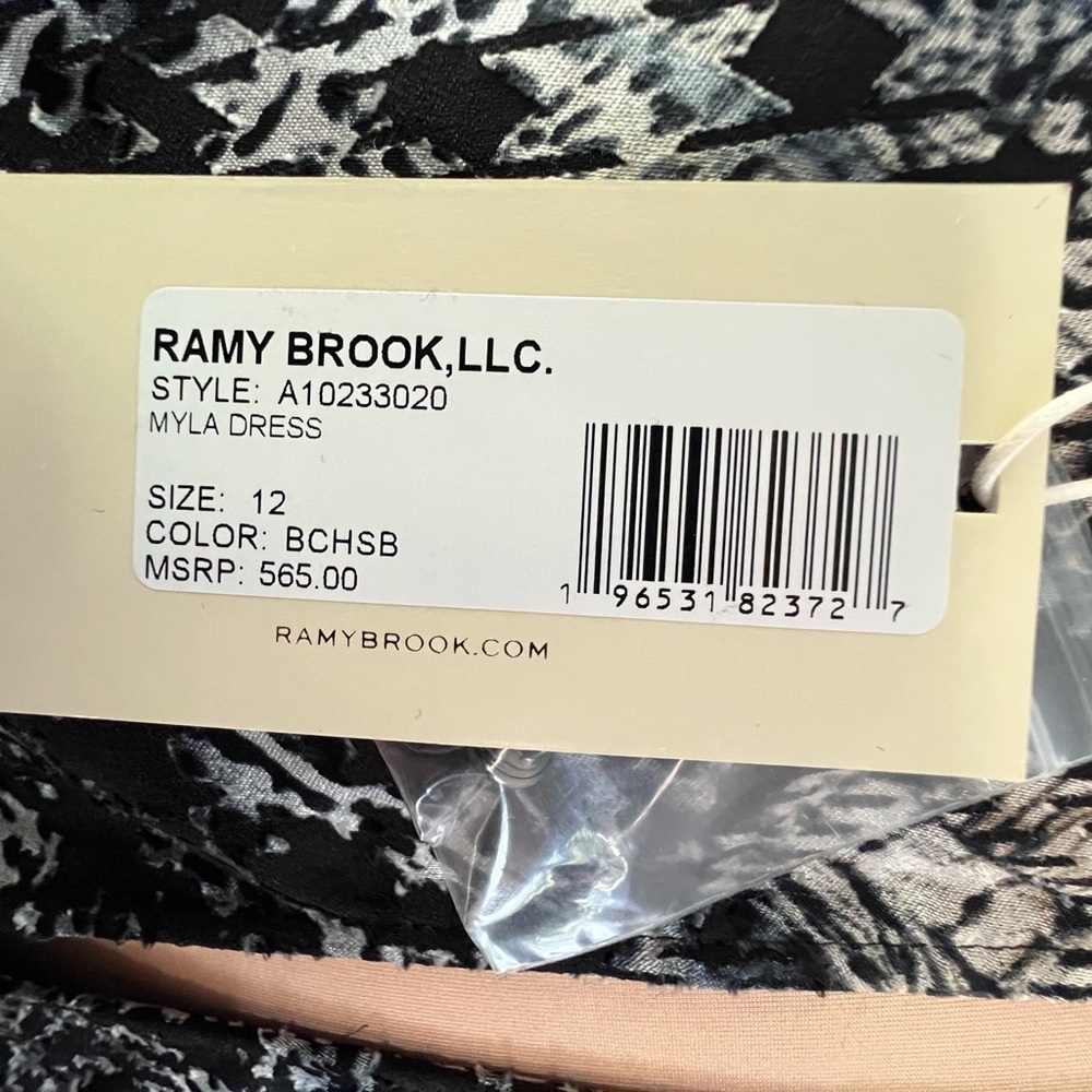 Ramy Brook Myla Mini Dress Black Houndstooth Burnout Multi Ruched Faux Wrap NWT - Picture 16 of 16